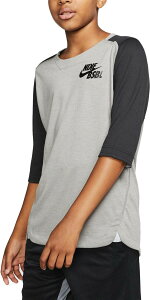 �i�C�L �L�b�Y T�V���c Nike Boys' 3/4 Sleeve Baseball Top - Tm Blk/Dk Gry Hthr/Black