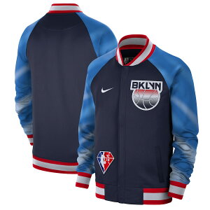 iCL Y WPbg "Brooklyn Nets" Nike 2021/22 City Edition Therma Flex Showtime Full-Zip Bomber Jacket - Navy/Red