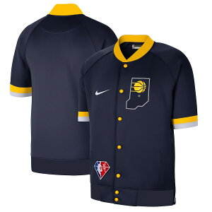 iCL Y WPbg "Indiana Pacers" Nike 2021/22 City Edition Therma Flex Showtime Short Sleeve Full-Snap Bomber Jacket - Navy/White