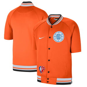 iCL Y WPbg "LA Clippers" Nike 2021/22 City Edition Therma Flex Showtime Short Sleeve Full-Snap Bomber Jacket - Orange/White