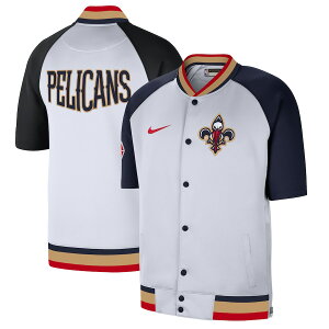 iCL Y WPbg "New Orleans Pelicans" Nike 2021/22 City Edition Therma Flex Showtime Short Sleeve Full-Snap Bomber Jacket - White/Navy
