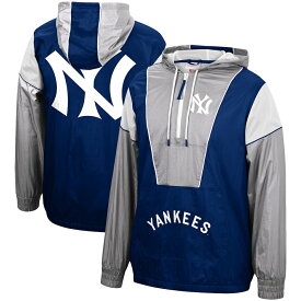 ミッチェル&ネス メンズ ジャケット "New York Yankees" Mitchell & Ness Highlight Reel Windbreaker Half-Zip Hoodie Jacket - Navy
