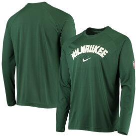 ナイキ メンズ Tシャツ 長袖 ロンT "Milwaukee Bucks" Nike 75th Anniversary Pregame Shooting Performance Raglan Long Sleeve T-Shirt - Hunter Green