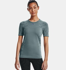 アンダーアーマー レディース Tシャツ Under Armour Women's UA RUSH HeatGear Seamless Short Sleeve - Breaker Blue/Iridescent
