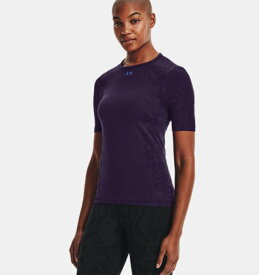 アンダーアーマー レディース Tシャツ Under Armour Women's UA RUSH HeatGear Seamless Short Sleeve - Purple Switch/Midnight Navy