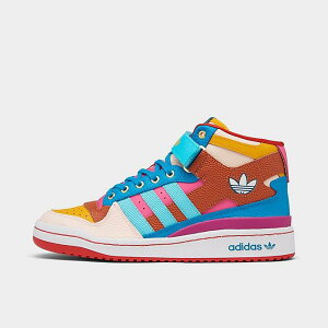 AfB_X fB[X Xj[J[ Women's Adidas Originals Forum Mid Casual Shoes - Team College Gold/Pulse Aqua/Pink Tint