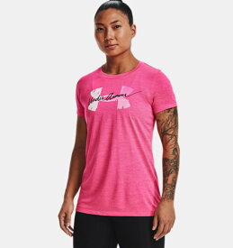 アンダーアーマー レディース Tシャツ Women's UA Tech Twist Script Logo Short Sleeve - Electro Pink/Halo Gray