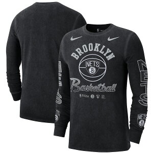 �i�C�L �����Y T�V���c ����T ���� �l�b�c Brooklyn Nets Nike Courtside Retro Elevated Long Sleeve T-Shirt - Black