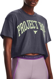 アンダーアーマー レディース Tシャツ 半袖 Under Armour Women's Project Rock Crop Short Sleeve Graphic T-Shirt - Tempered Steel/Phosphor G