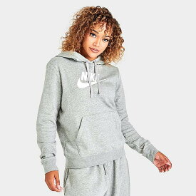 ナイキ レディース パーカー Women's Nike Sportswear Logo Club Fleece Pullover Hoodie - Dark Grey Heather/White