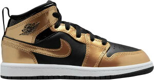 W[_ LbY WjA obV Jordan Kids' PS Air Jordan 1 Mid SE - Black/Metallic Gold/White ubN