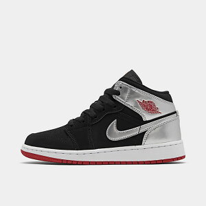 W[_ LbY/fB[X Air Jordan 1 Mid SE GS Xj[J[ Black/Gym Red/Metallic Silver/White