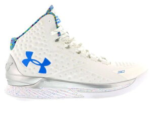 A_[A[}[ Y J[1 Under Armour Curry 1 "Splash Party" obV White/Metallic Silver/Blue zA