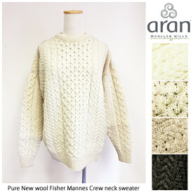 【SALE】Aran Woollen Mills(アランウーレンミルズ)フィッシャーマンズクルーネックニット/Pure New wool 100% Fisher Mannes Crew neck/ローゲージ/アランセーター/ナチュラル/キャレイグドン/CARRAIG DONN/アランニット/ニューピュアウール