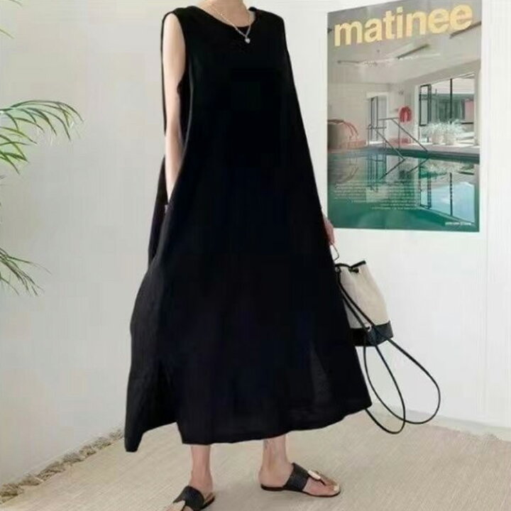 楽天市場】 袖なし レディース 亜麻混 ロングワンピース リネン混 