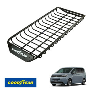 【GOODYEAR正規品】 スチール ルーフラック SKINNY PRO 1470mm×590mm×124mm 耐荷重75kg ブラック 組み立て式 GOODYEARロゴ入り ルーフキャリア バスケット ベースキャリア カーゴネット ホンダ フリード GT