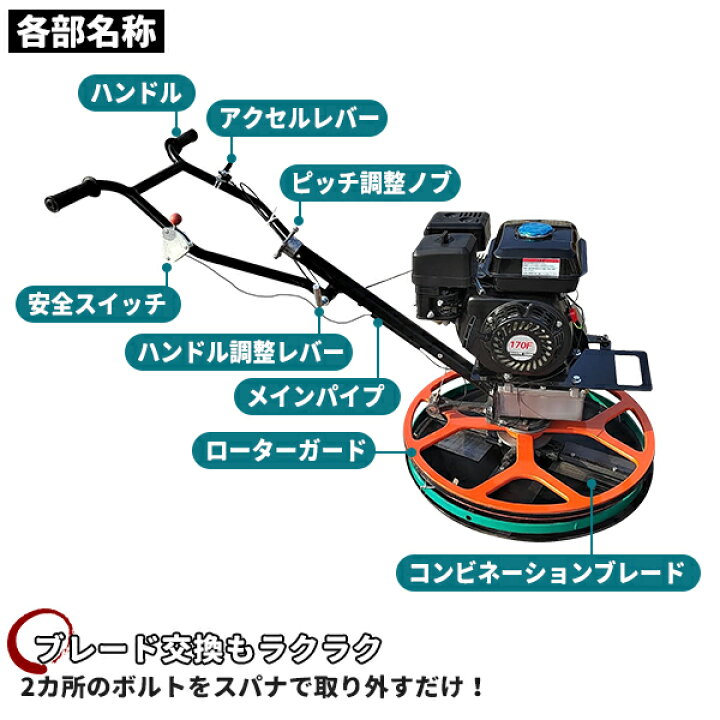 楽天市場】トロウェル パワートロウェル 機械ゴテ 土間施工 エンジン式 