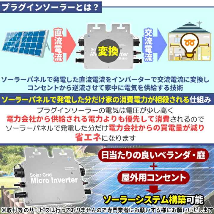 楽天市場】工事不要で太陽光発電 プラグインソーラー 800W マイクロ 