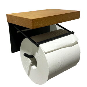 トイレットペーパーホルダー シングル 木製 ペーパーホルダー 太巻き対応 棚付き アイアン 天然木 トイレットペーパー アンティーク ヴィンテージ