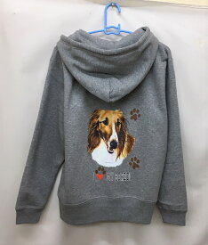 ボルゾイ柄のスウェットフルジップパーカーです。(ハート）ドッグ/犬/イヌ 送料無料