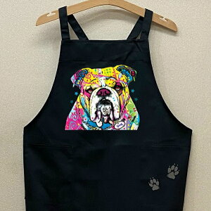 ブルドッグ エプロン 【カラー エプロン】 (ネオン1) バッククロス X型 たすき掛け おしゃれ かわいい 保育士 ワークエプロン 料理教室 犬柄 ドッグ 犬 イヌ 動物 オーナーグッズ プリント