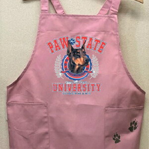 ドーベルマン カラー エプロン(ユニバ) バッククロス X型 たすき掛け おしゃれ かわいい 保育士 ワークエプロン 料理教室 犬柄 ドッグ 犬 イヌ 動物 オーナーグッズ プリント ギフト 記念