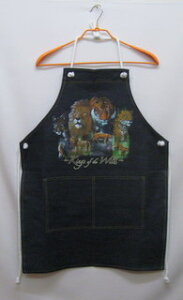 野生動物柄(集合)ライオン トラ 虎 デニムエプロン 首かけタイプ ポケット付き かわいい レディース 男性用 女性用 男女兼用 おしゃれ DIY プリント雑貨 ペット 動物 記念品 オフ会 オーナ