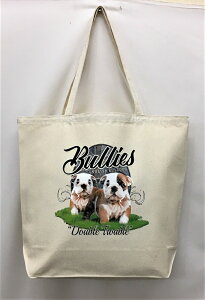 ブルドッグ パピー WN トートバッグ エコバッグ マイバッグ【Lサイズ/大】かわいい おしゃれ レディース メンズ 男女兼用 a4 大きめ キャンバス ドッグ 犬 犬柄 いぬ 犬プリント 犬グッズ