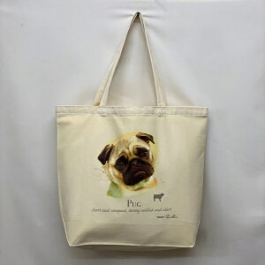 パグ トートバッグ エコバッグ マイバッグ レッスンバッグ お買い物バッグ お散歩バッグ 【Lサイズ/大】かわいい おしゃれ レディース メンズ 男女兼用 a4 大きめ キャンバス ドッグ 犬 dog DOG