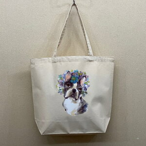 ボストンテリア トートバッグ エコバッグ マイバッグ レッスンバッグ【Lサイズ/大】かわいい おしゃれ レディース メンズ 男女兼用 a4 大きめ キャンバス ドッグ dog 犬 犬柄 いぬ 犬プリント