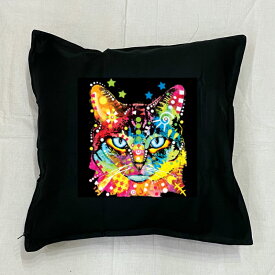 【送料無料】キャット クッション NEW【中身あり/ホワイト/ブラック】 50x50cm 大きめ ビッグサイズ ビッグフェイス 洗える かわいい おしゃれ 猫柄 ねこ ネコプリント 雑貨 ネコグッズ 猫プリント 動物 オーナーグッズ ネオンカラー サイケデリック