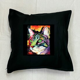 【送料無料】キャット クッション NEW【中身あり/ホワイト/ブラック】 50x50cm 大きめ ビッグサイズ ビッグフェイス 洗える かわいい おしゃれ 猫柄 ねこ ネコプリント 雑貨 ネコグッズ 猫プリント 動物 オーナーグッズ ネオンカラー サイケデリック