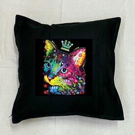 【送料無料】キャット クッション NEW【中身あり/ホワイト/ブラック】 50x50cm 大きめ ビッグサイズ ビッグフェイス 洗える かわいい おしゃれ 猫柄 ねこ ネコプリント 雑貨 ネコグッズ 猫プリント 動物 オーナーグッズ ネオンカラー サイケデリック