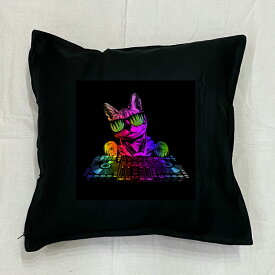 【送料無料】キャット クッション NEW【中身あり/ホワイト/ブラック】 50x50cm 大きめ ビッグサイズ ビッグフェイス 洗える かわいい おしゃれ 猫柄 ねこ ネコプリント 雑貨 ネコグッズ 猫プリント 動物 オーナーグッズ ネオンカラー サイケデリック