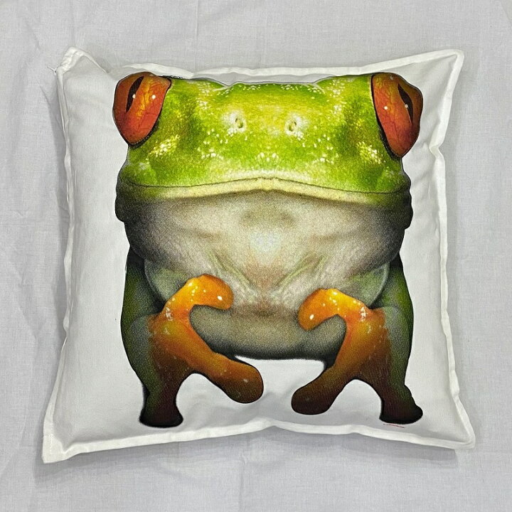 楽天市場 送料無料 カエル 蛙 クッション New 中身あり ホワイト ブラック 50ｘ50cm 大きめ ビッグサイズ 洗える かわいい おしゃれ 動物柄 ペット 雑貨 アニマルグッズ 動物プリント 動物 オーナーグッズ 敬老の日 犬と動物 トラストワンポイント