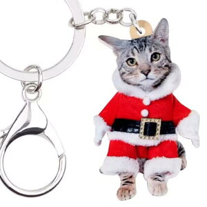 【メール便送料無料】クリスマス キャット ネコ キャット キーホルダー キーチェーン ネコグッズ アクリル 猫 ねこ cat キトン 仔猫 猫種別 猫雑貨 オーナーグッズ 車 鍵 かわいい 輸入 キー