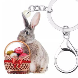 ●【メール便送料無料】キーホルダー ウサギ うさぎ 兎 ラビット グッズ アクリル 動物雑貨 オーナーグッズ かわいい 輸入 キーチェーン プリント プレゼント ギフト イースター ギフト