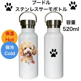プードル トイプードル ステンレス製 サーモボトル 水筒 タンブラー マグボトル 520ml メタルハンドル 直飲み 保冷 保温 ハンドル付き おしゃれ SDGs サステナブル マイボトル 真空二層構造 散歩 旅行 スクリューボトル 犬デザイン 犬柄 パピー dog 犬グッズ 小型犬