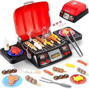 子供用グリルプレイセット キッチン ごっこ遊びセット 子供用 BBQ グリル おままごと 食品グリル 15個付き フェイクフードアクセサリー おもちゃ 料理 ごっこ BBQアクセサリー キャンプおもち