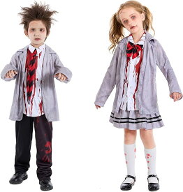 ハロウィン コスプレ ゾンビ キョンシー血まみれ制服 女の子 男の子 110cm-165cm 長袖 学生服 ホラー 子供キッズ コスプレ ハロウィン 仮装 デビル 幽霊 悪魔 お化け 妖怪 衣装 イベント 仮装パーティー 変装 演出服 学園祭 文化祭 Halloween