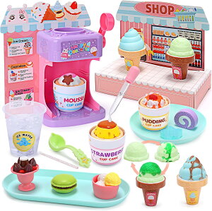 おままごとセット おもちゃ アイスクリーム屋さん 44点セット 知育玩具 2in1遊び方 DIY 色変化可能 カップケーキ アイスクリーム 温度感応機能付き ままごとセット ごっこ遊び こどものおもち