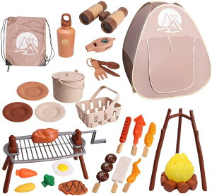 キャンプセット キャンプおままごと おもちゃ 男の子 女の子 子供用テント 秘密基地 キッズテント・シート 知育玩具 室外・室内遊具 収納バッグ付き プレゼント 豪華な27点セット