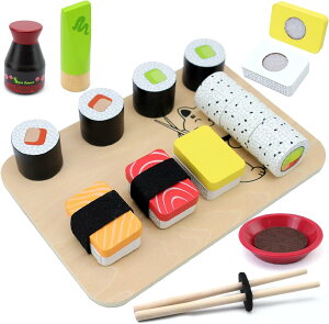 子供用木製シミュレーション寿司おも ごっ 20点セット 木製 おままごと おもちゃ キッチンこ遊びおもちゃ 家遊 寿司食べ物遊 び おにぎり わさび 親子遊び の知育 学習玩具 2歳以上の子供向