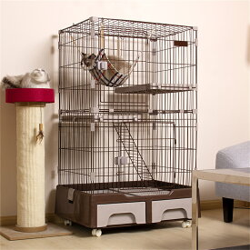 猫 ケージ キャットケージ 2段 猫トイレ付 キャスター付 ハンモック付 猫ゲージ おしゃれ キャットハウス ネコ ハウス 多段 留守番 保護 脱走防止 多頭飼い