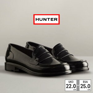 【全国送料無料】 HUNTER レインシューズ レディース リファインド グロス ペニー ローファー WFF1095RGL ハンター REFINED GLOSS PENNY LOAFER 完全防水 ハンドクラフト ラバー ゴム ヒール2.7cm スリムフ