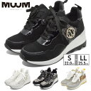 【スーパーセール】 【送料無料 あす楽】 ムーム レディース スニーカー レースアップ MUUM 2101 BL WH LACEUP SNEAKER 厚底 ウェッジソール ヒール高さ7.8cm インヒール