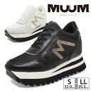 【お買い物マラソン】 MUUM スニーカー レディース ボリュームソールレースアップミドルスニーカー 4801 ムーム 厚底 ミドルカット ラインストーン