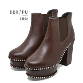 Elvis Luce ブーツ レディース コバステッチサイドゴア厚底ショートブーツ 6899 エルビスルーチェ ミドル カジュアル 太ヒール ふわ・らくインソール 美脚効果 ヒール高さ10cm