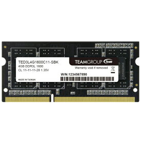 TEAM ELITE DDR3 1600 4GB 1.35v ノート用 メモリ 1枚 LowVoltage SO-DIMM PC3-12800 CL11 TSD3L4G1600C11 永久保証