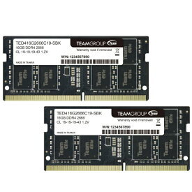 TEAM ELITE DDR4 2666 32GB (16GB×2) ノート用 メモリ 2枚組 SO-DIMM PC4-21300 CL19 TED432G2666C19DC-S01 永久保証